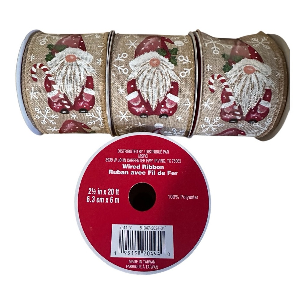 Gnome Christmas Wired Ribbon - Bundle of 4